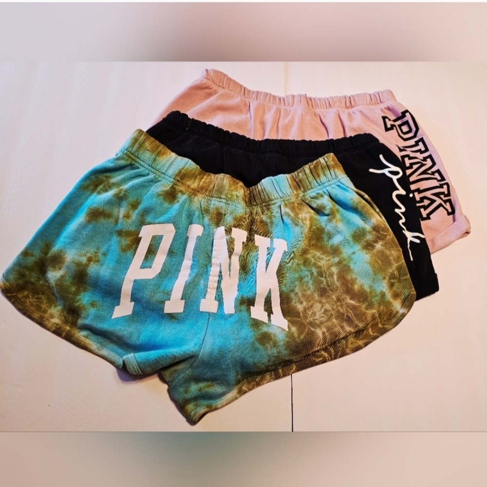 3 Pr Of Victoria's Secret Light Pink,light Mauve, Tye Dye Athletic Shorts